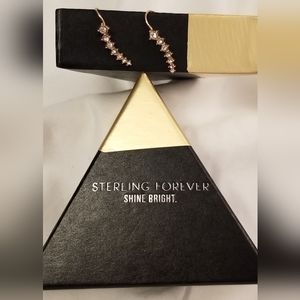 STERLING FOREVER GRADUATED CZ CRAWLER EARRINGS -14K ROSE GOLD PLATED - NEW / BOX
